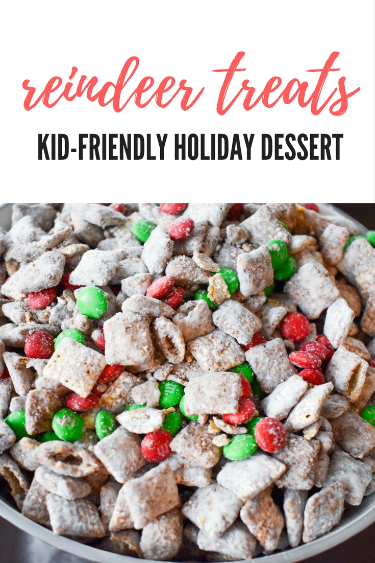 Your family will love this kid-friendly Christmas dessert recipe for Reindeer Treats! It doesn't matter whether you call it Reindeer Treats, Reindeer Chow, Christmas Muddy Buddies, or even Puppy Chow... everyone loves a big bowl of this stuff! This holiday version is even more festive with the addition of red and green candies.