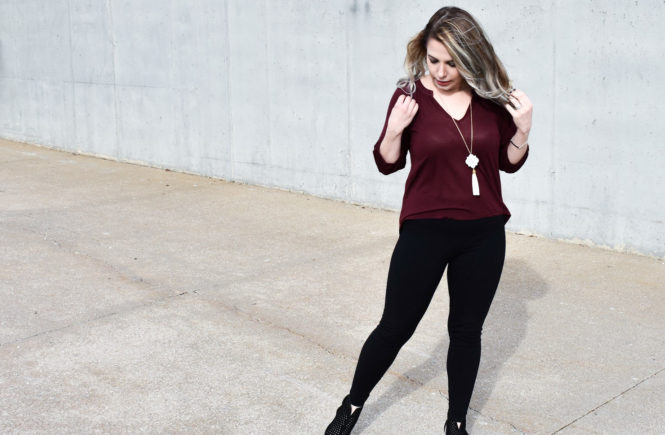 Dress Up Leggings with Ankle Boots. One of my favorite outfit ideas for leggings is to dress the leggings up with some stylish ankle boots! Take leggings from day to night with this easy styling trick! Here, I styled black leggings with black ankle boots for a sleek monochromatic look.