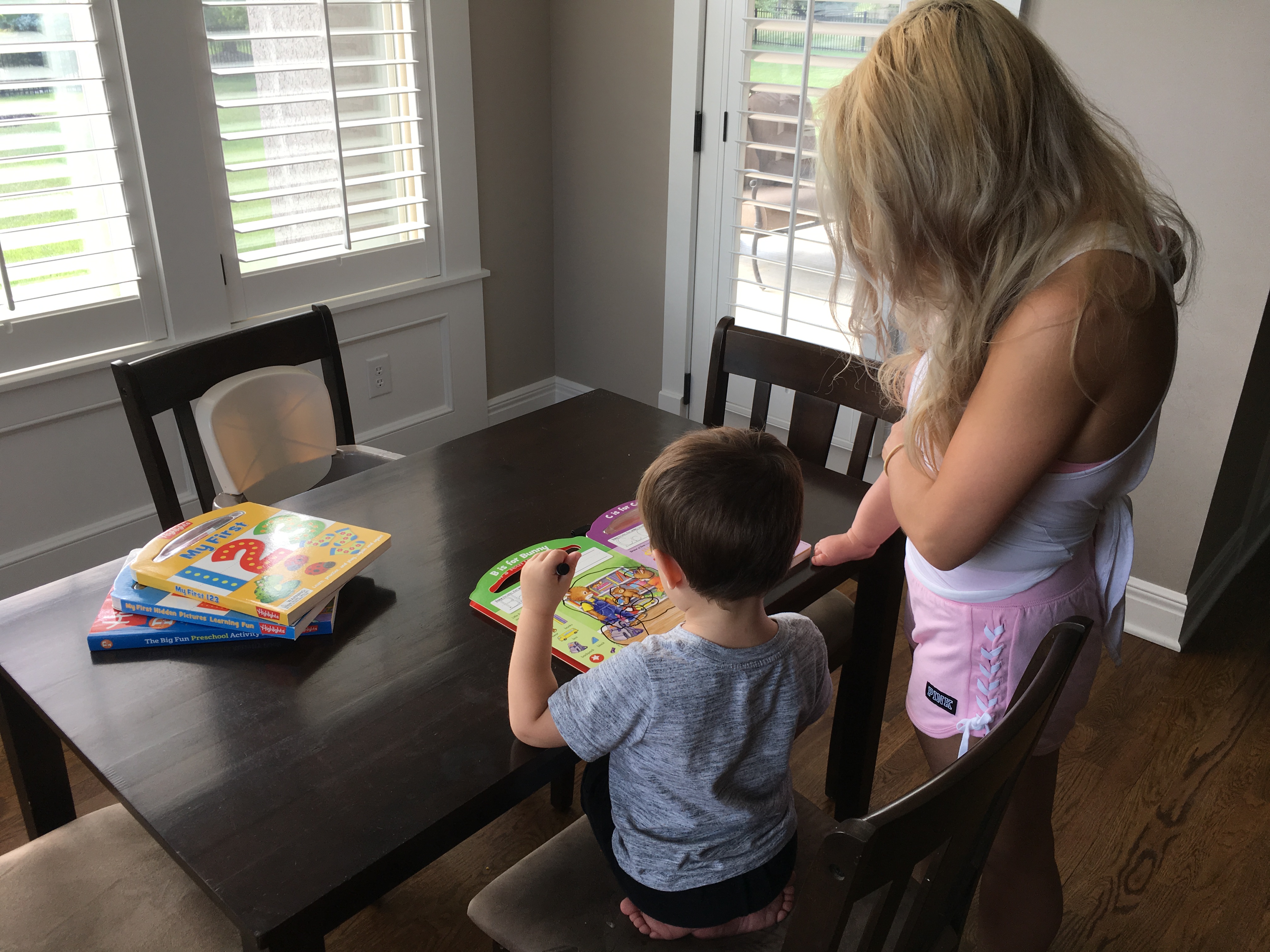 Mom Toddler Boy and Baby Homeschool Table