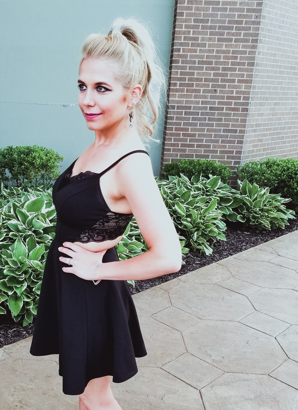 Perfect evening black on sale lace skater dress