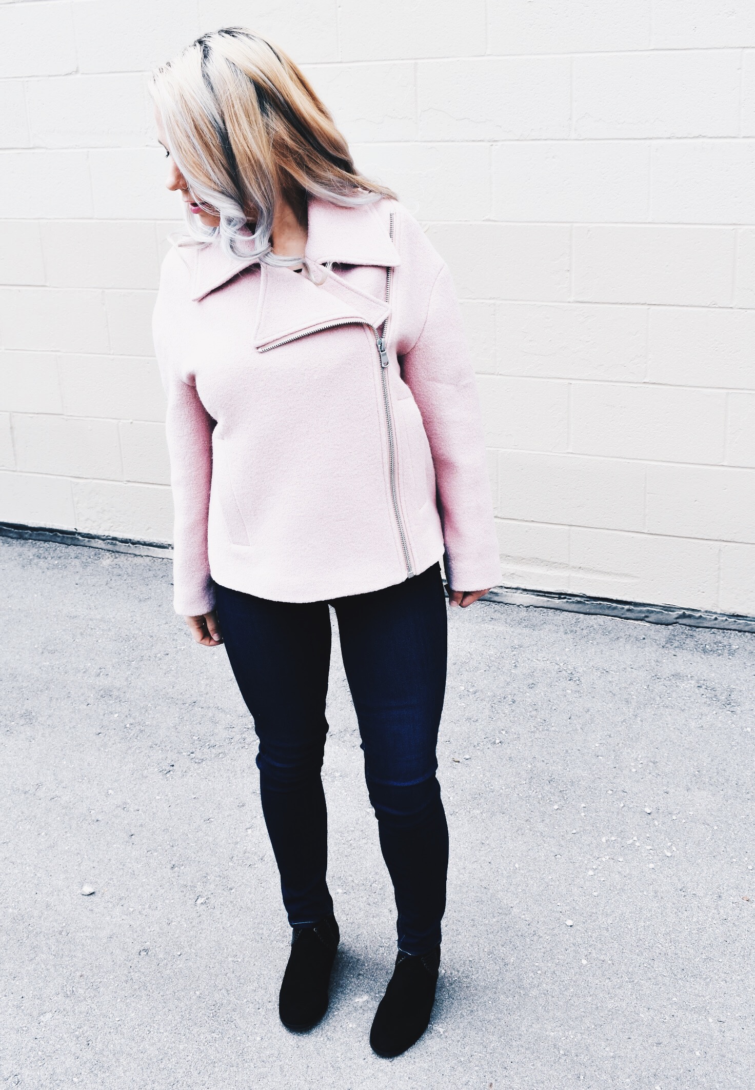 Pink Moto Jacket Outfit - Pink Moto Jacket Style Inspriation - How to Style a Pink Moto Jacket - What to Wear with a Pink Moto Jacket - Here's how to wear a pink moto jacket with items you probably already have in your closet! This is one of my favorite Nordstrom Anniversary Sale 2018 outfits because of this adorable Halogen Blended Wool Blend moto jacket on the NSALE 2018. #NSALE #FashionInspo #StyleInspo