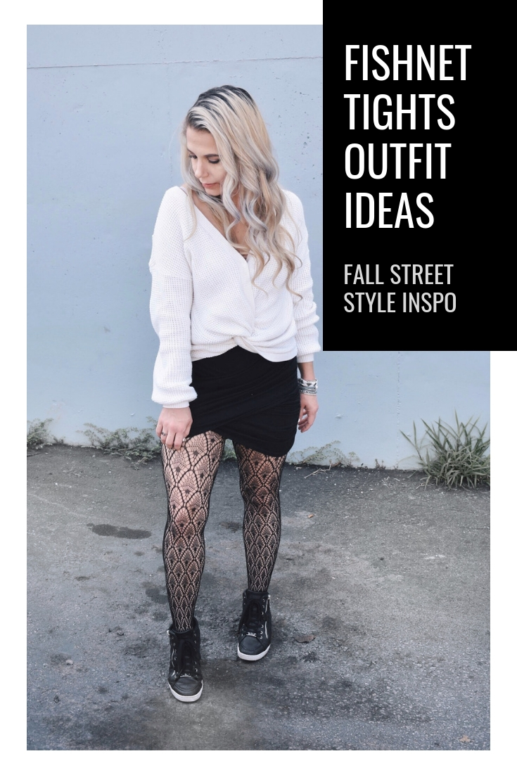 Fishnet Tights Outfit Ideas - Fall Street Style 2018 - Fashion blogger fishnet tights outfit showing how to use fishnet tights to transition your wardrobe to fall. Fishnet tights and mini skirt outfit helps you with how to wear a mini skirt in fall. Plus, this twist-front sweater is the cutest you'll ever see! Check out this Street Style Fall 2018 inspiration! #LikeTKit #Fishnets #FishnetTights #FallFashion #WomensFashion