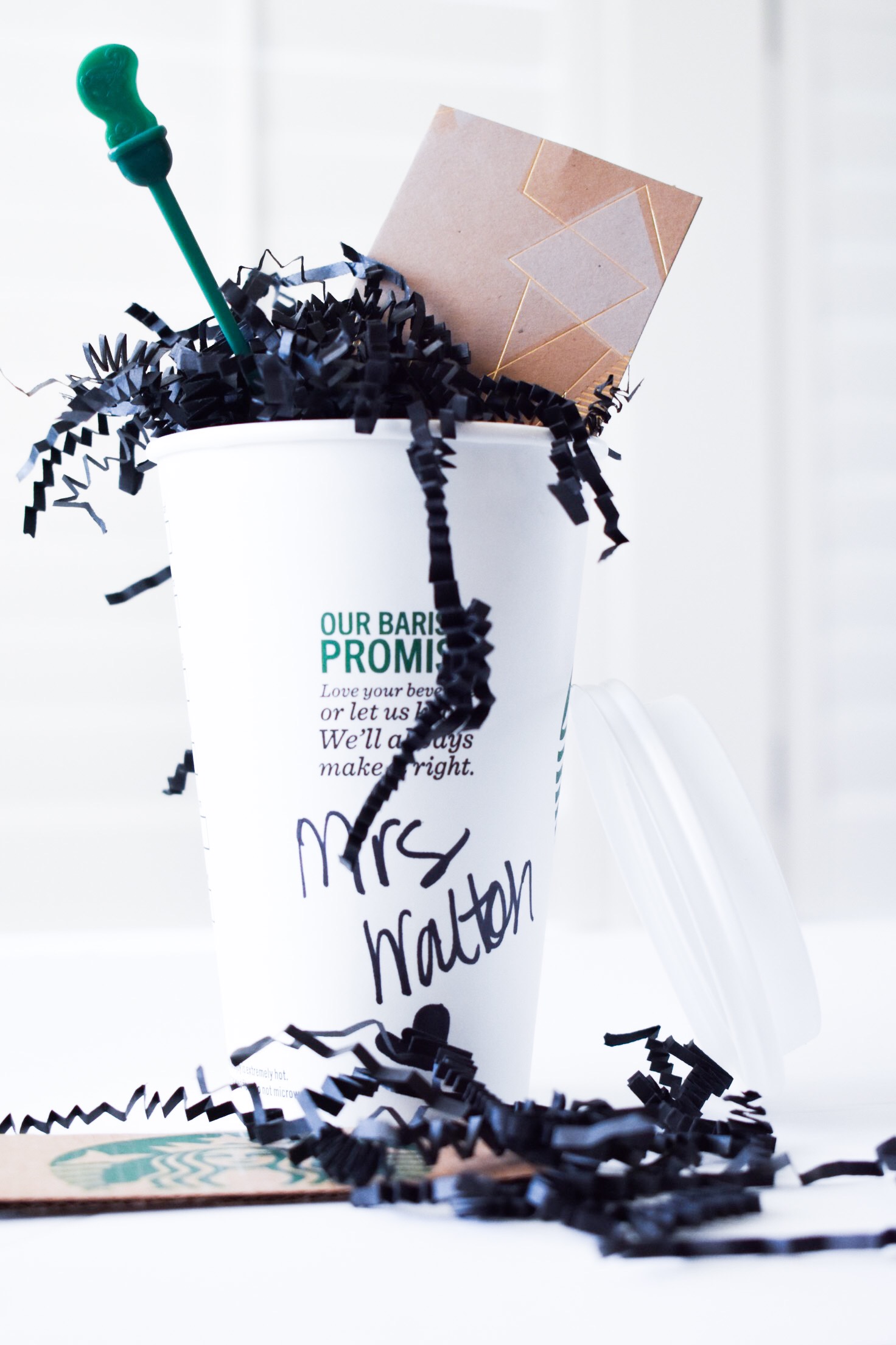 Teacher Wedding Gift Ideas - Preschool Teacher Wedding Gift. Looking for wedding gift ideas for teacher? This simple DIY gift is great for any Starbucks-loving teacher. Simply write her new married name on the coffee cup and throw in a gift card, and you've got the perfect teacher wedding gift idea! #Teacher #GiftIdeas #Starbucks