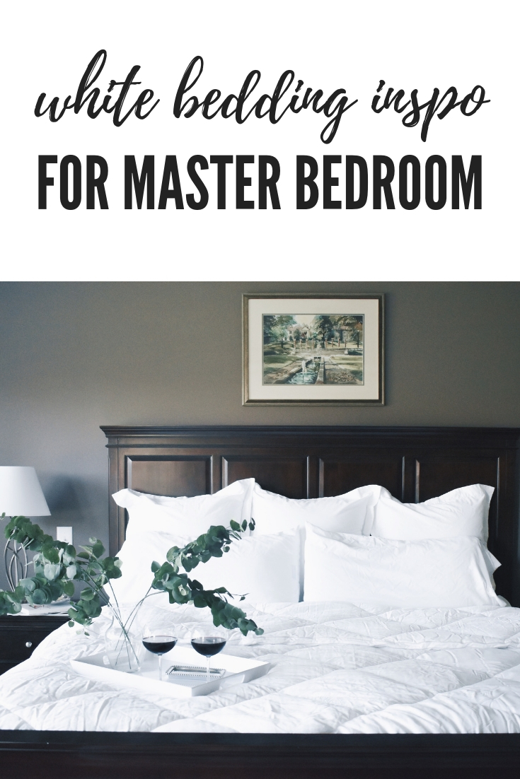 #AD White Bedding Inspo for Master Bedroom - Master Bedroom Makeover: Bright and airy white bedding creates a luxurious feeling and provides a gorgeous contrast to wood furniture in this master bedroom makeover. White Bedding with Wood Furniture inspo for a minimalist master bedroom design. Bedding courtesy of @Kohls #WinterBedding #KohlsFinds