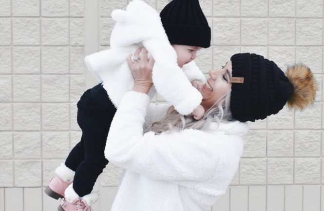 Mom and Daughter Matching Winter Outfits - Get inspo for the perfect mommy and daughter matching outfits for winter! These cozy white sherpa jackets will keep mom and baby girl warm this winter, and the matching mother daughter pink boots are to die for! Top it off with matching mommy and me pom beanie hats and you'll be the most stylish duo in town! #MommyandMe #MomandMe #LTKFamily #LTKKids