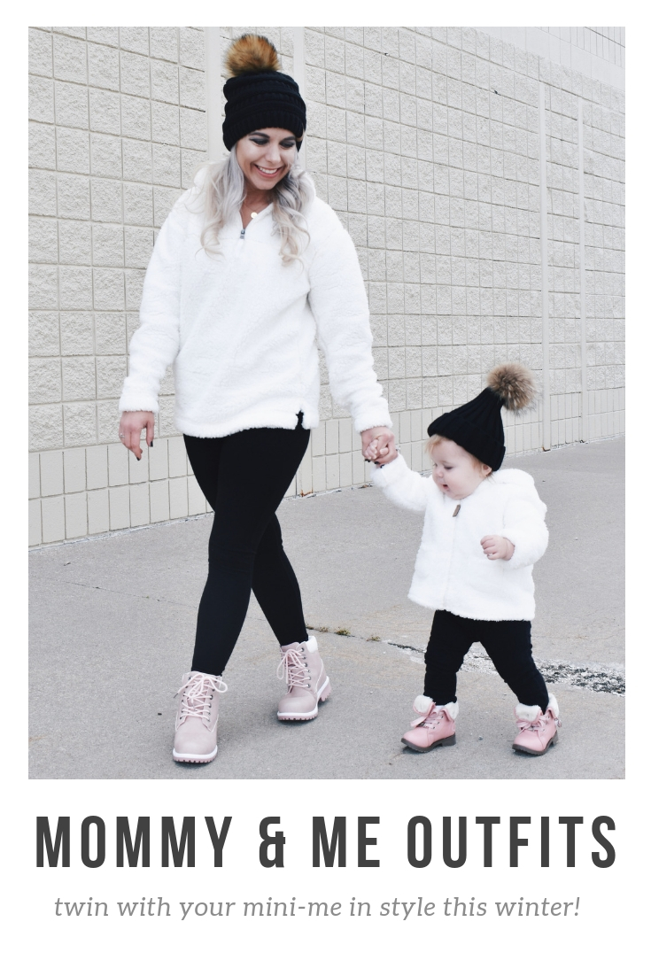 Mom and Daughter Matching Winter Outfits - Get inspo for the perfect mommy and daughter matching outfits for winter! These cozy white sherpa jackets will keep mom and baby girl warm this winter, and the matching mother daughter pink boots are to die for! Top it off with matching mommy and me pom beanie hats and you'll be the most stylish duo in town! #MommyandMe #MomandMe #LTKFamily #LTKKids