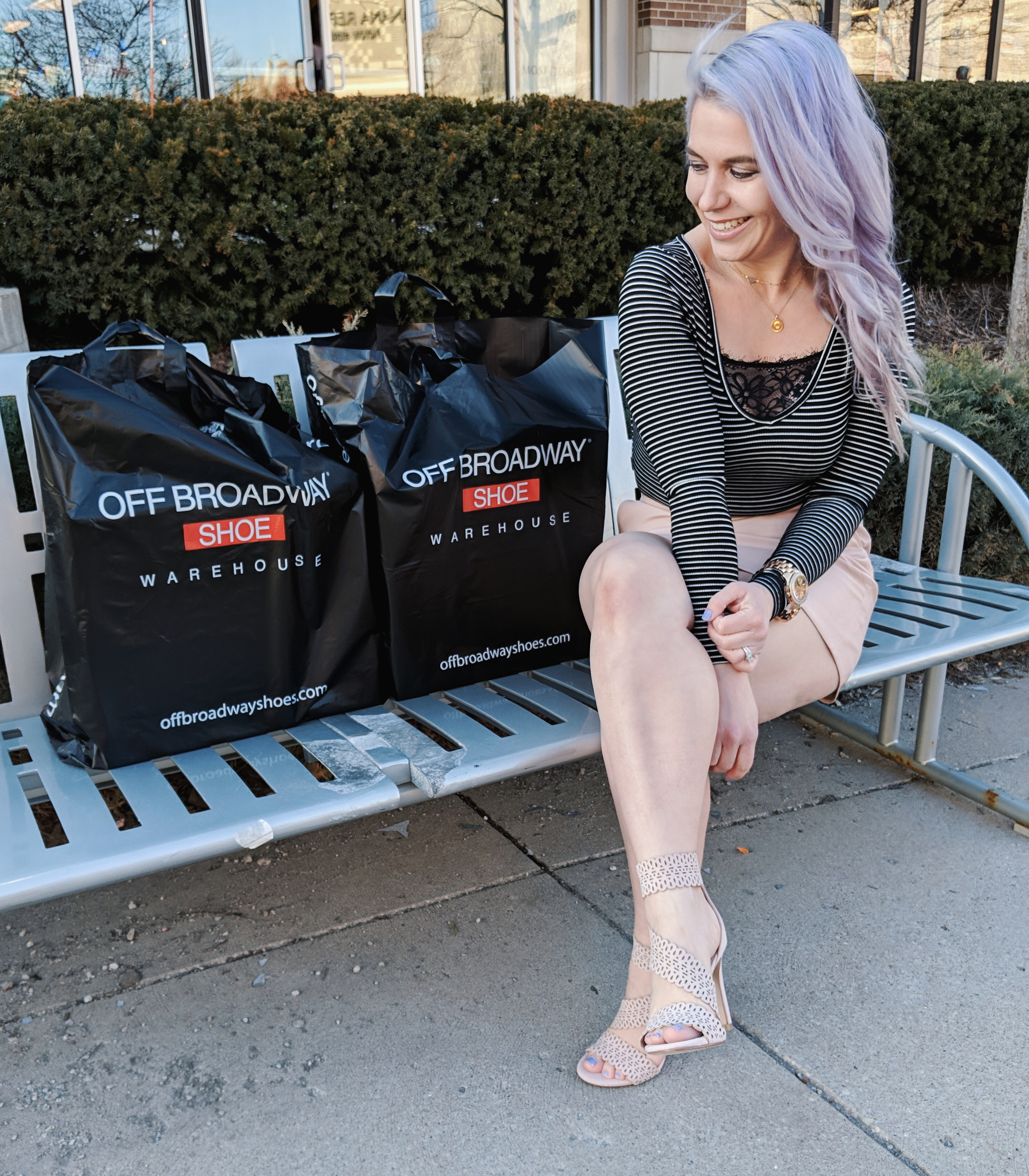 Cute Shoes for Spring 2019 - Where to find the best cute shoes for spring 2019! Kansas City fashion blogger Tricia Nibarger of COVET by tricia showcases the shoe selection at Off Broadway Shoes at Legends Outlets in Kansas City. (ad) Strappy nude sandals are paired with a pink leather mini skirt, black bodysuit, and cute bralette. #obshoes #fashion #style #fashionista #styleinspo