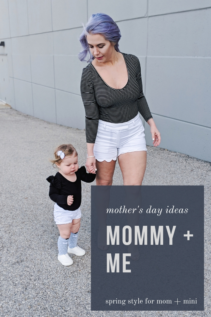 #sponsored This gorgeous tennis bracelet is the perfect finishing touch to this black and white spring outfit! The tennis bracelet is from @Kohls fine jewelry collection and matches everything! I love the sparkle it adds to this black bodysuit and white scalloped shorts outfit for spring fashion 2019. #KohlsJewelry #KohlsFinds #WomensFashion #SpringStyle 