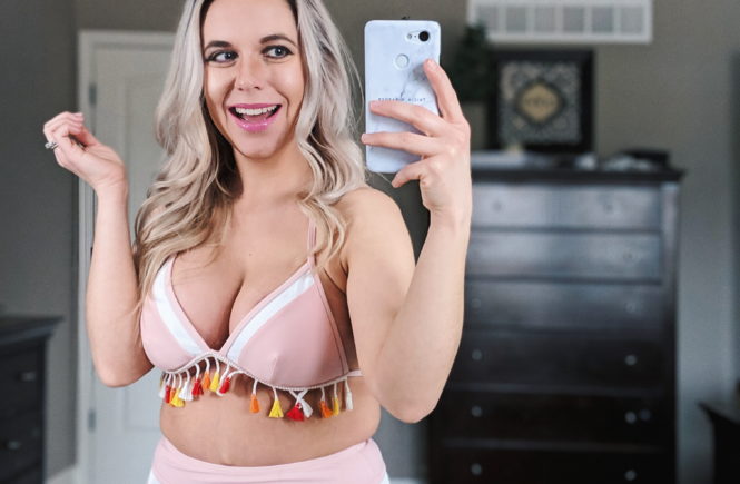 Amazon Swimsuit Haul Swimwear Try On: Fashion blogger Tricia Nibarger shows an affordable swimwear haul from Amazon! Swimsuit haul 2019, cute bikinis, lace swimsuit, beach coverup, scallop swimsuit, tassel swimsuit, cute one-piece swimsuit, and more. #swimsuit #bikini #summer #swimwearhaul