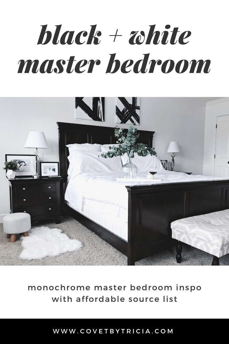 Black and White Master Bedroom Ideas: Inspiration for a monochrome master bedroom with classic black and white decor. Keep your bedroom sleek and modern with this chic black and white decor. The best part: all sources are affordable! Master bedroom inspo, master bedroom decor, white bedding, white bedroom. #MasterBedroom #HomeDecor #Modern #LTKhome