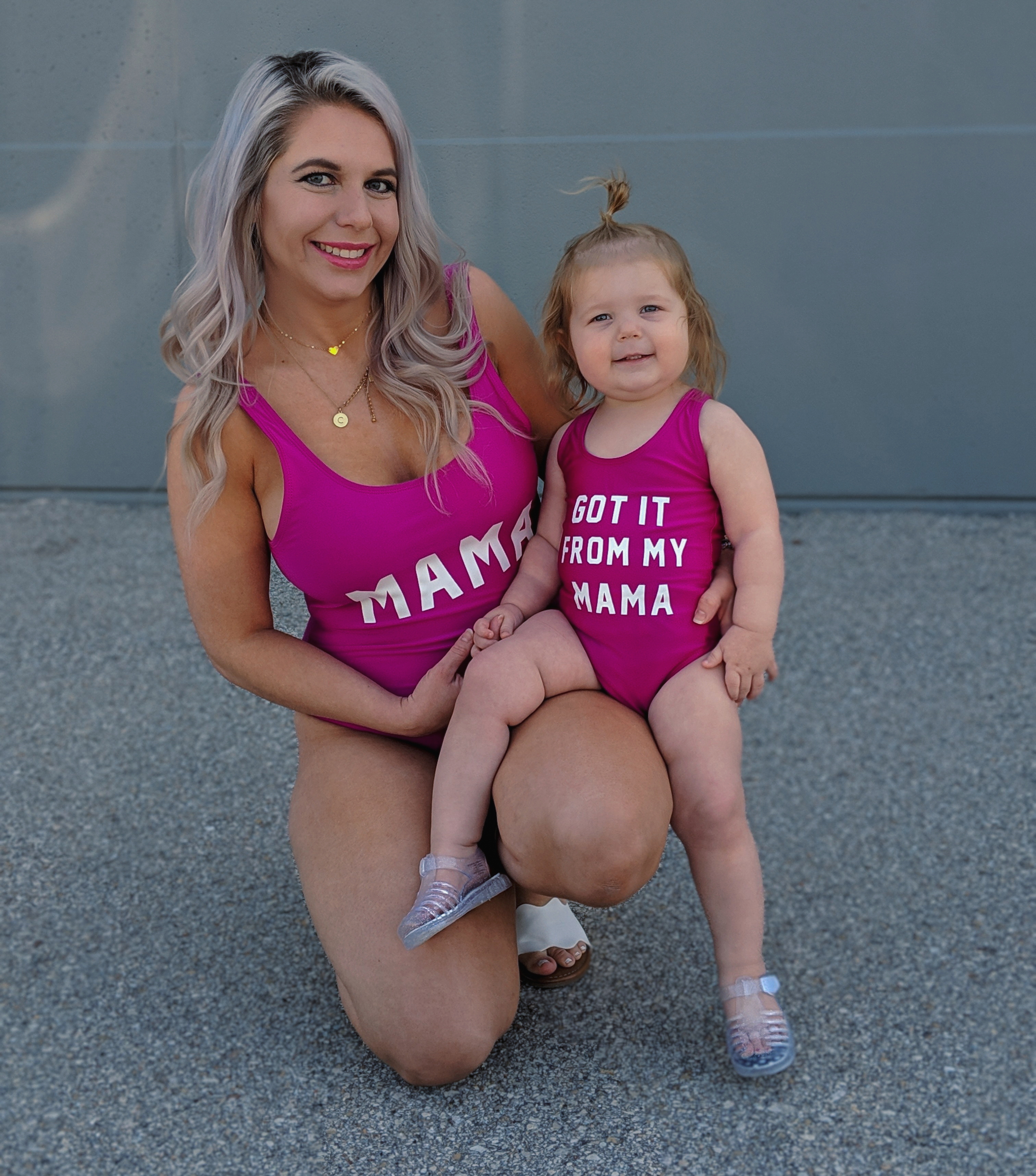 Finally a blogger showing some cheap mommy and me swimsuits! I can't afford those expensive suits and these mommy and me swimsuits are just as cute. Mama and Got it From My Mama swimsuits available in pink and other colors. There's also a Papa version for dads! The cutest mommy and me outfit ideas! #mommyandme #mommyandmeswimsuits #ltkfamily