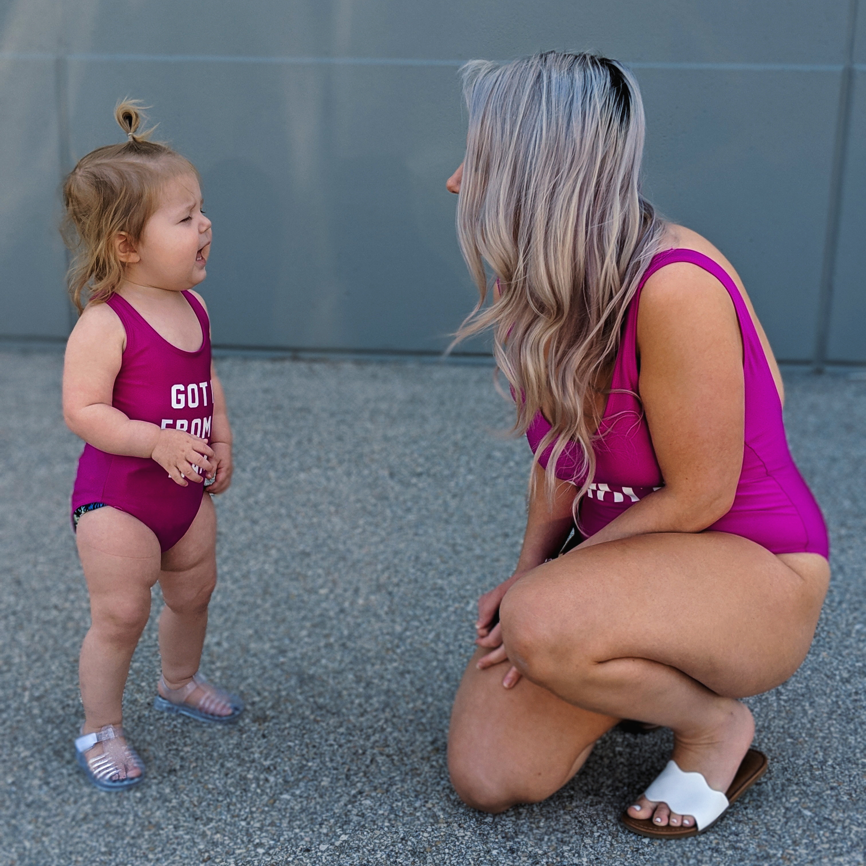 Finally a blogger showing some cheap mommy and me swimsuits! I can't afford those expensive suits and these mommy and me swimsuits are just as cute. Mama and Got it From My Mama swimsuits available in pink and other colors. There's also a Papa version for dads! The cutest mommy and me outfit ideas! #mommyandme #mommyandmeswimsuits #ltkfamily