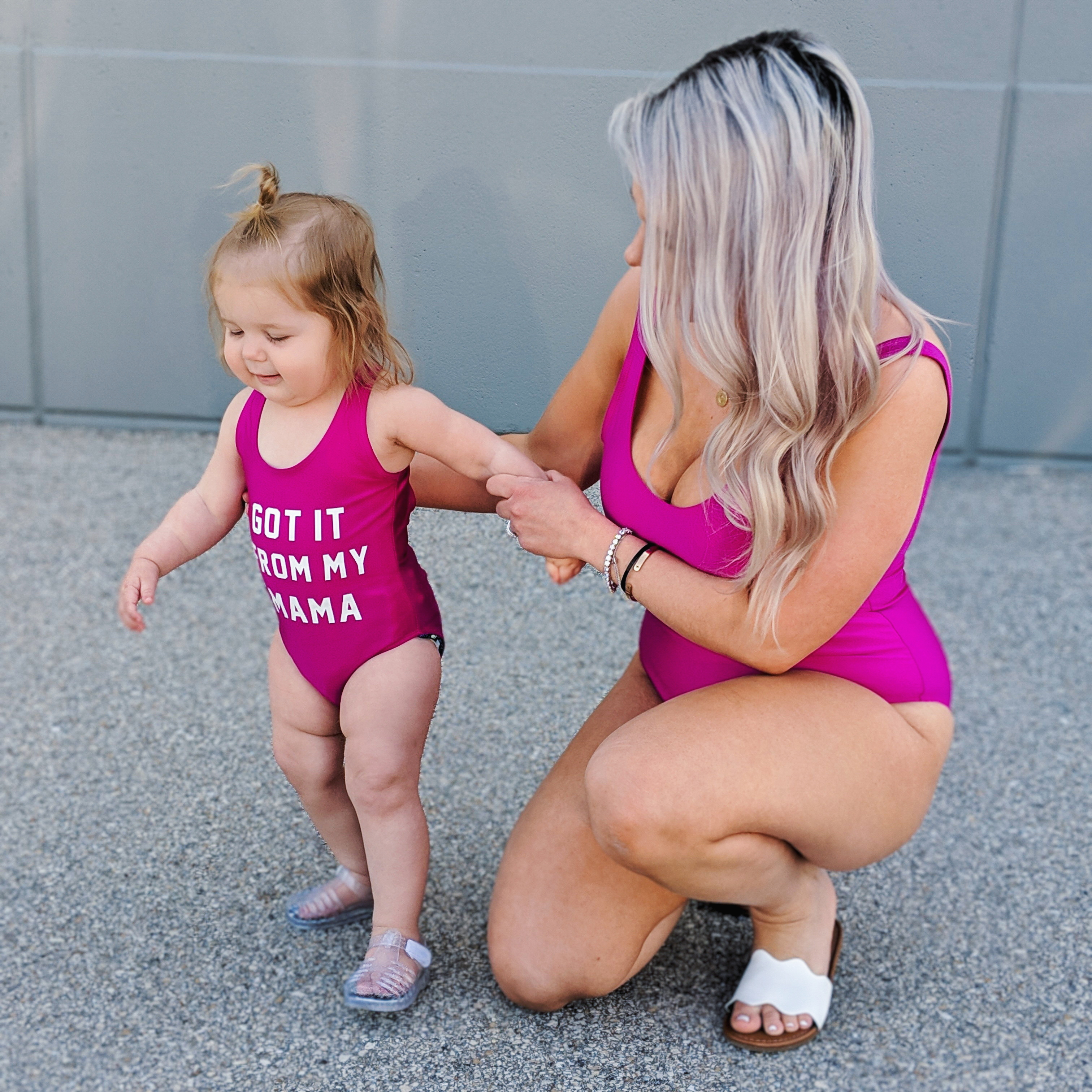 Finally a blogger showing some cheap mommy and me swimsuits! I can't afford those expensive suits and these mommy and me swimsuits are just as cute. Mama and Got it From My Mama swimsuits available in pink and other colors. There's also a Papa version for dads! The cutest mommy and me outfit ideas! #mommyandme #mommyandmeswimsuits #ltkfamily 