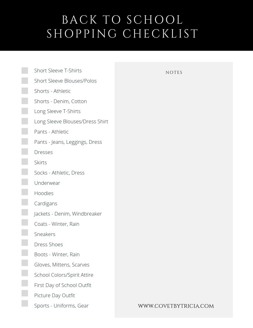 Back to School Clothes Shopping List - Free printable back to school clothes shopping list from Kansas City blogger Tricia Nibarger! Showcasing back to school clothing trends 2019 and the back to school shopping list you need to get your kids ready for school! #backtoschool #backtoschoolshopping #fall2019trends 