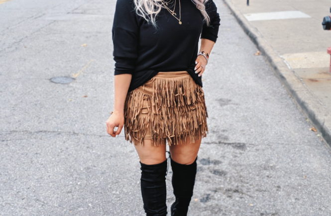 Fall outfit goals :) I NEED this fringe skirt! Fashion blogger Tricia Nibarger showcases fringe skirt outfit ideas for your fall outfits. Here's how to wear a fringe skirt in the fall and winter! This skirt is just $17 and a perfect addition to your fall 2019 wardrobe. #shein #sheingals #falloutfits