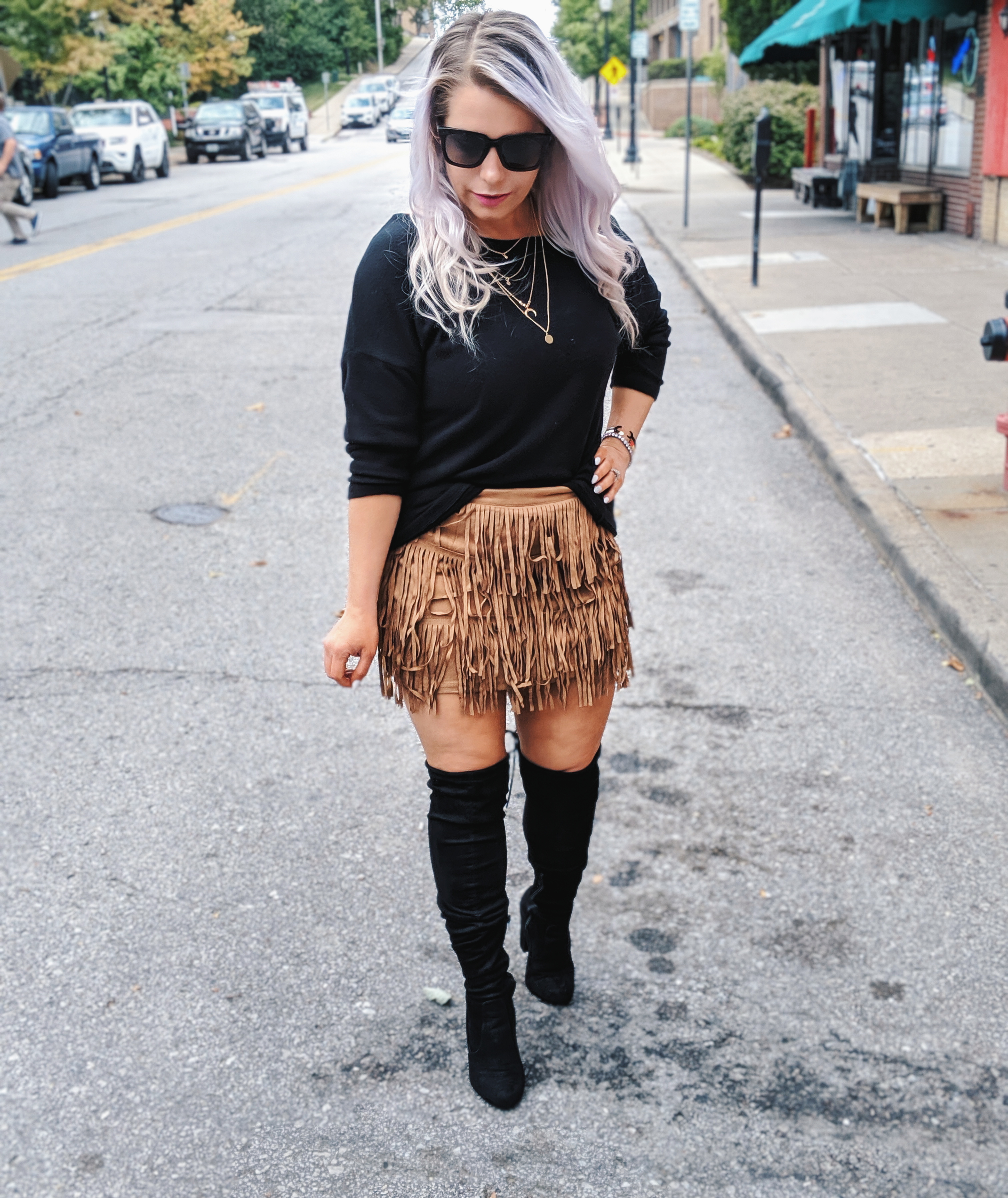 Fall outfit goals :) I NEED this fringe skirt! Fashion blogger Tricia Nibarger showcases fringe skirt outfit ideas for your fall outfits. Here's how to wear a fringe skirt in the fall and winter! This skirt is just $17 and a perfect addition to your fall 2019 wardrobe. #shein #sheingals #falloutfits