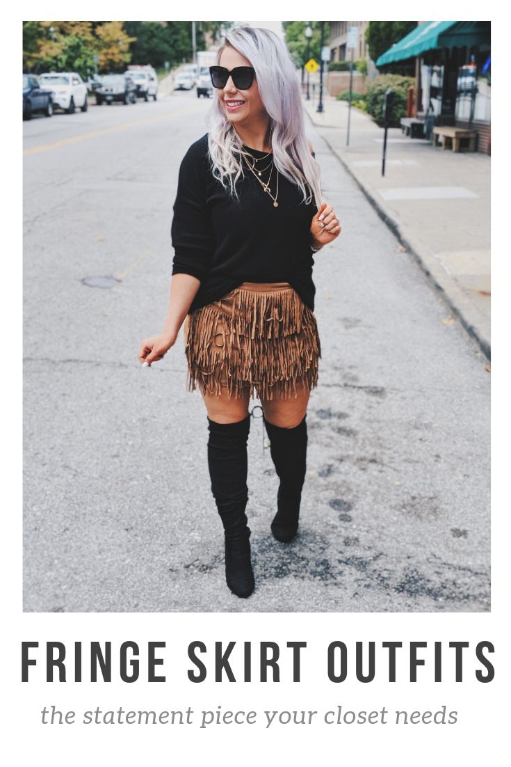 Fall outfit goals :) I NEED this fringe skirt! Fashion blogger Tricia Nibarger showcases fringe skirt outfit ideas for your fall outfits. Here's how to wear a fringe skirt in the fall and winter! This skirt is just $17 and a perfect addition to your fall 2019 wardrobe. #shein #sheingals #falloutfits