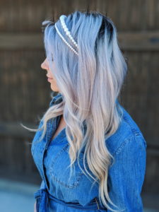 This is the cutest chambray shirt outfit I've seen! :) Love this chambray shirt dress styled with pearl headbands and the cutest accessories. If you're looking for chambray dress outfit ideas or jean shirt dress outfits, check this out! #chambray #shirtdress #target #liketkit