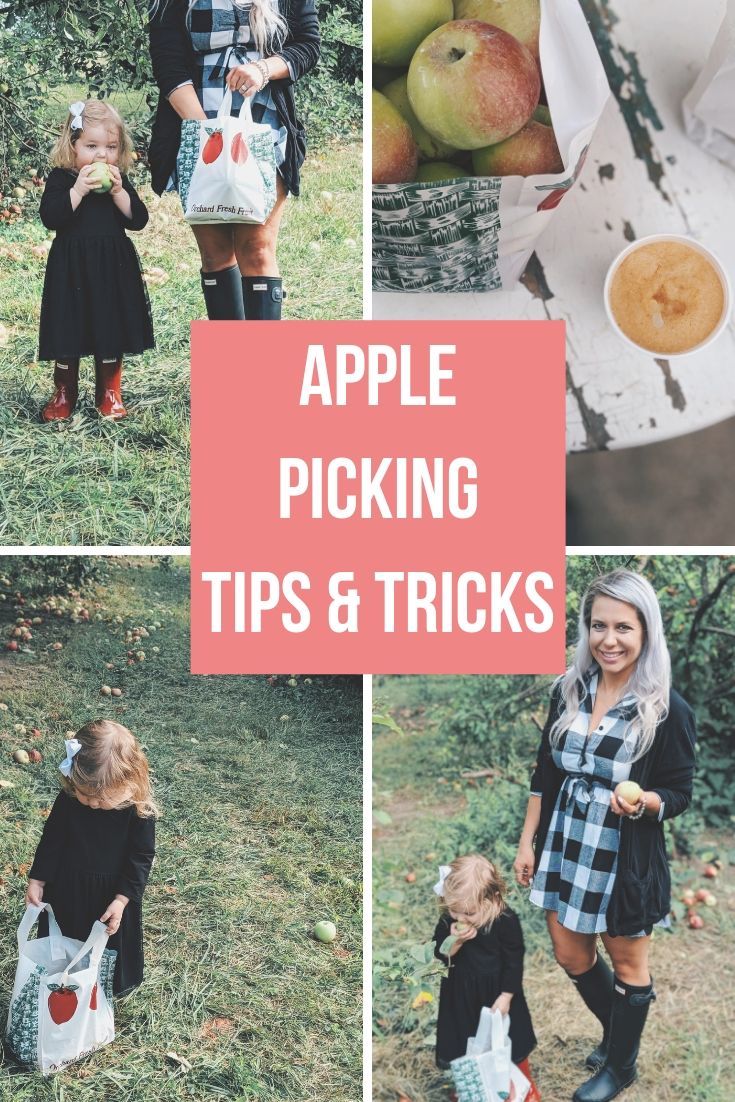 These apple picking photos are too cute! Going apple picking is one of our favorite fall family activities! Here's our apple picking outfits and our experience with apple picking Kansas City at Cider Hill Family Orchard! A great family activity in Kansas City! #applepicking #fallactivities #fall2019