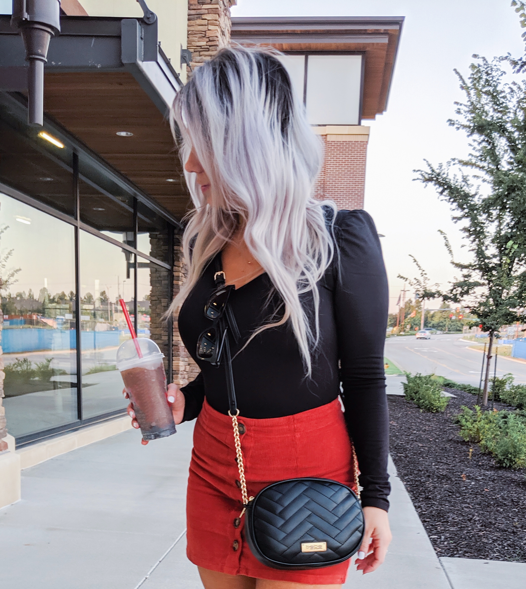 Corduroy Skirt Outfits - Fall Outfits 2019: (ad) Scored this black bodysuit, corduroy skirt, and crossbody bag at Gordmans during their Grand Opening Tour! I shopped the Gordmans in Dyersburg, TN and let me tell you, their prices are too good to pass up! Loving this cute button up corduroy skirt for fall 2019! #GotitatGordmans #GordmansGrandOpeningTour #gthanks 